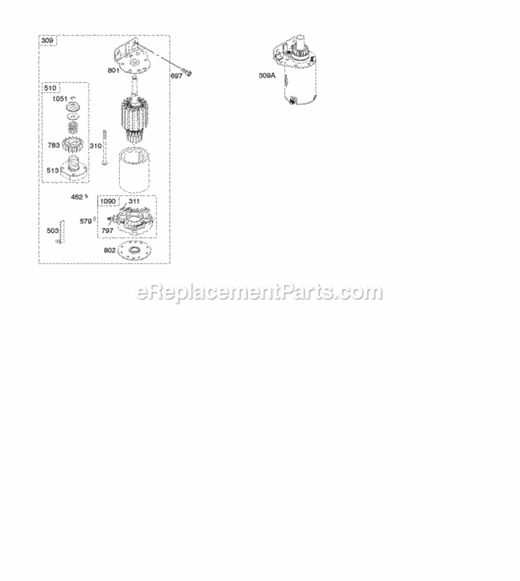 Electric Starter Diagram and Parts List for 44Q777-0025-E1  Briggs and Stratton Engine